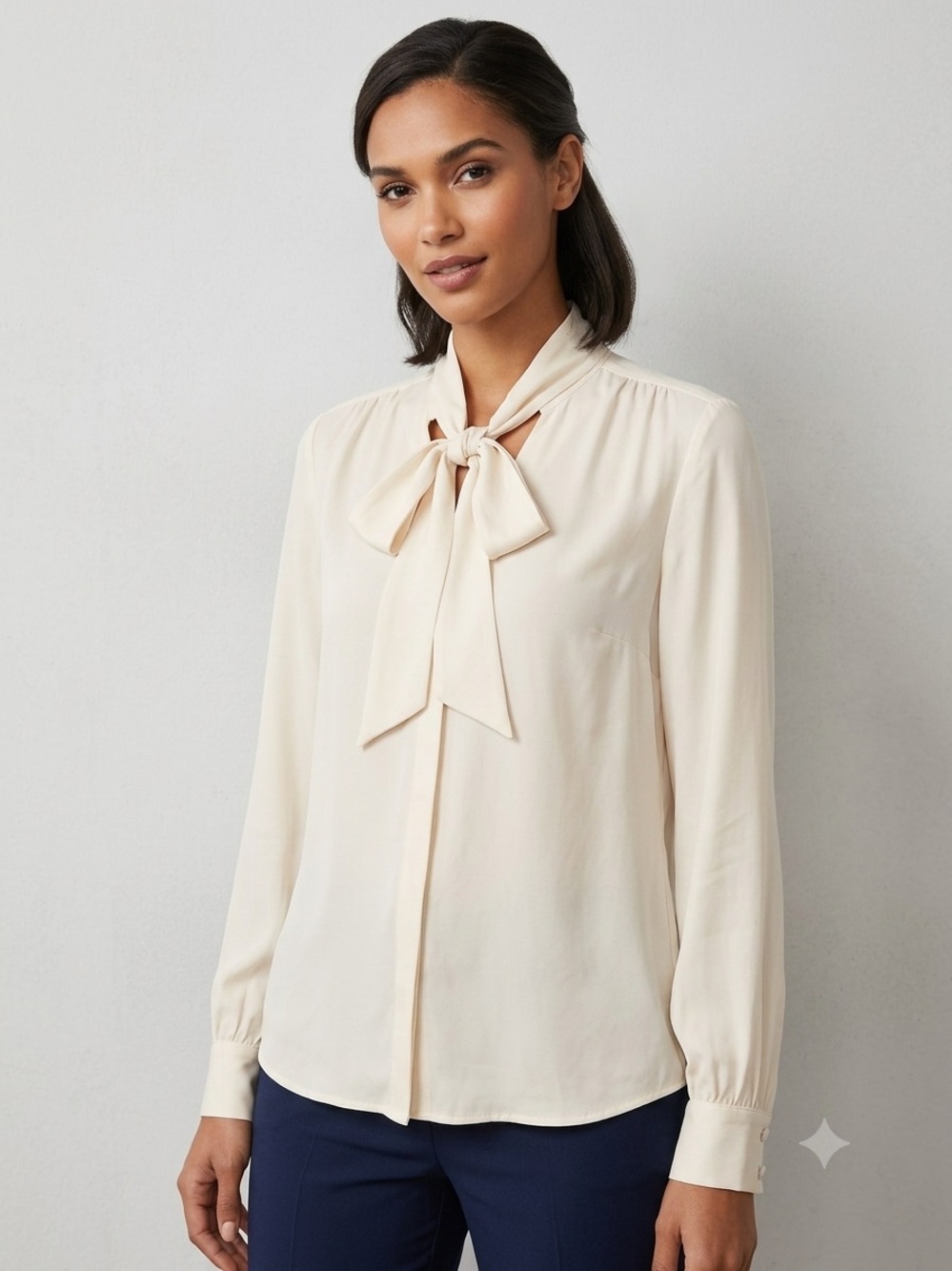 Express Portofino Satin Tie Neck Blouse Cream Ivory Size Medium
